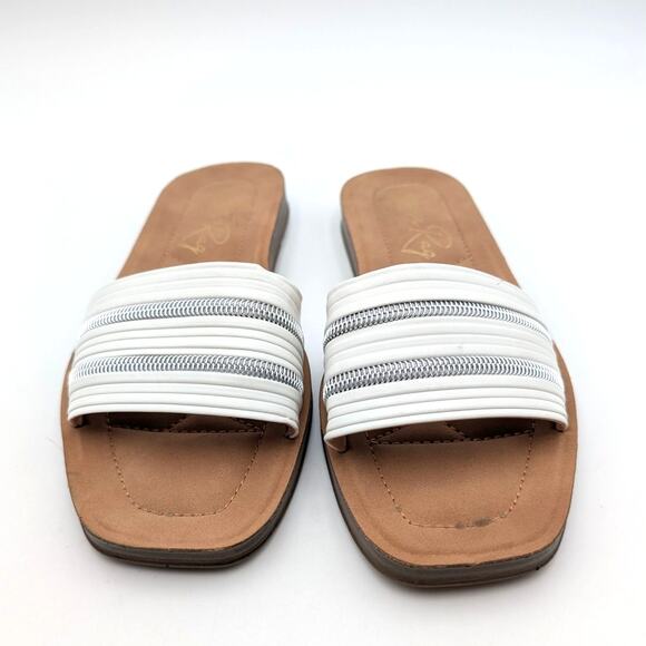 London Rag Zosaya Faux Zipper Detail Slide Sandal Women's White Size US9 EU40 - Picture 2 of 9